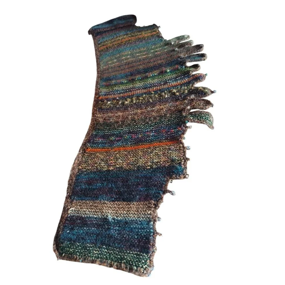 Boho Knitted Shawl Forest Drip Multicolor With Beads Hippie